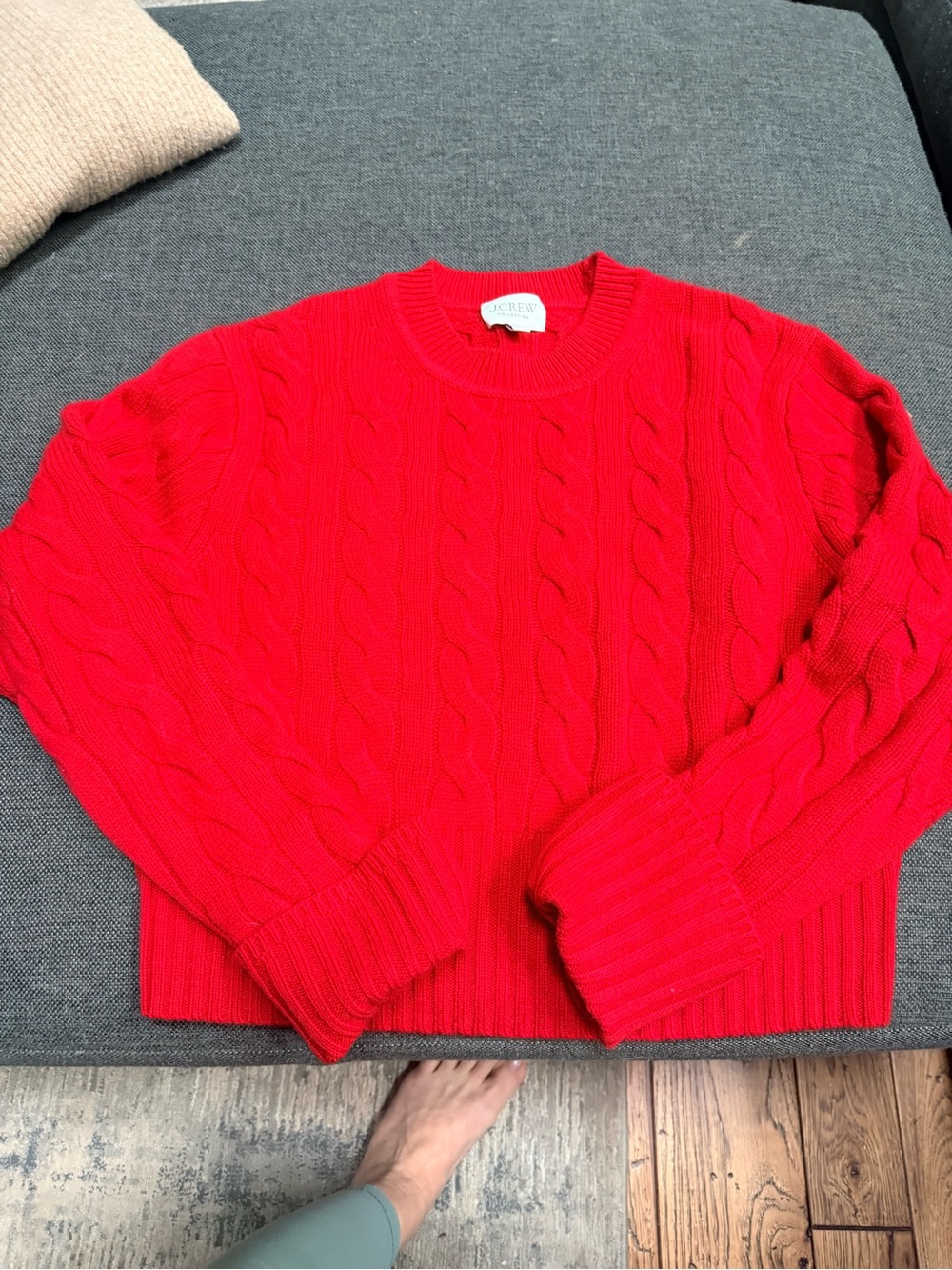 J. Crew Red Cable Knit Cashmere Crewneck Sweater - Picture 4 of 4